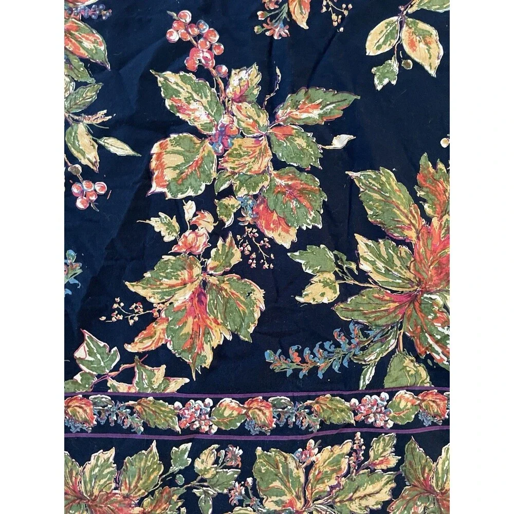 April Cornell Navy Blue Winterberry Cotton Tablecloth 59”x82”